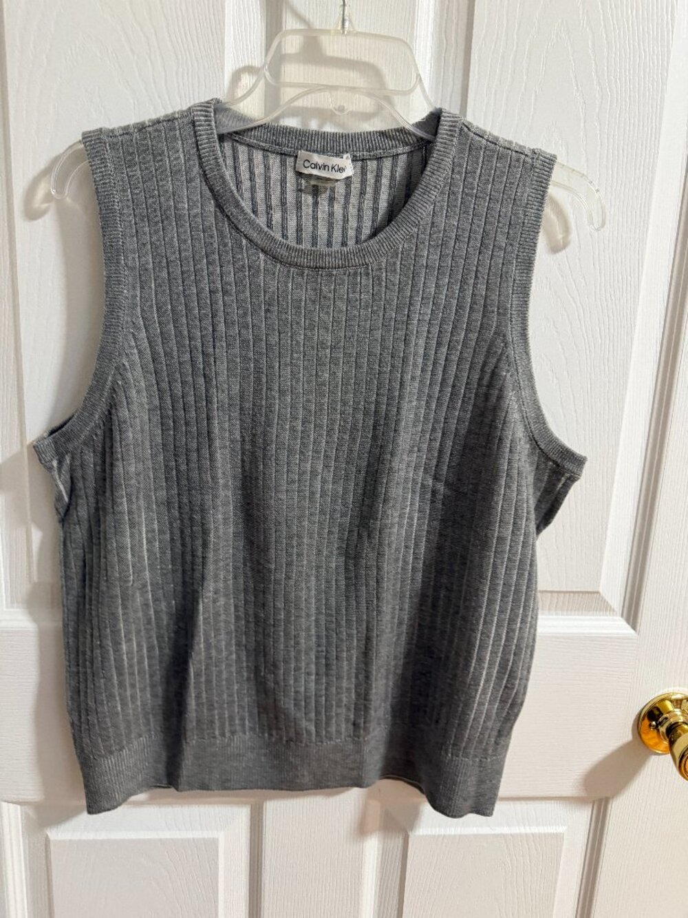 Women's Calvin Klein Grey Ribbed Knit Sweater Vest Size L
